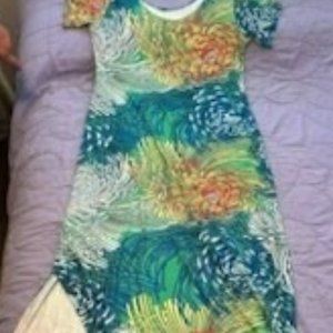 Colorful Chrysanthemum Patterned Soft Jersey Slit Maxi T-Shirt dress